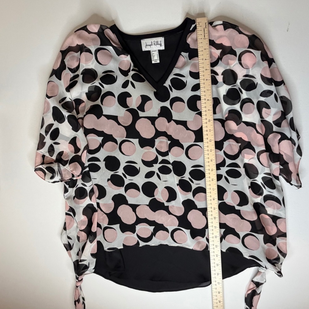 Joseph Ribkoff Polka Dot Sheer Overlay Blouse Size 4‎ Retro Lightweight Lined - Picture 8 of 10